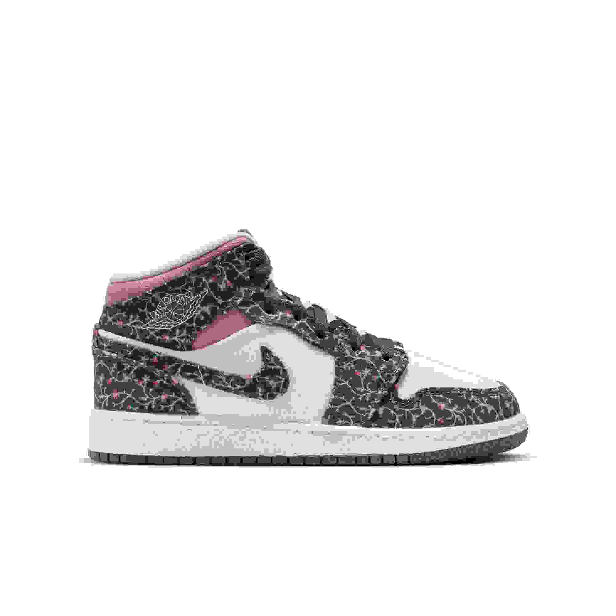 Jordan 1 Mid SE Grade School Girls' "Anthracite/Sail/Red Stardust" Shoe